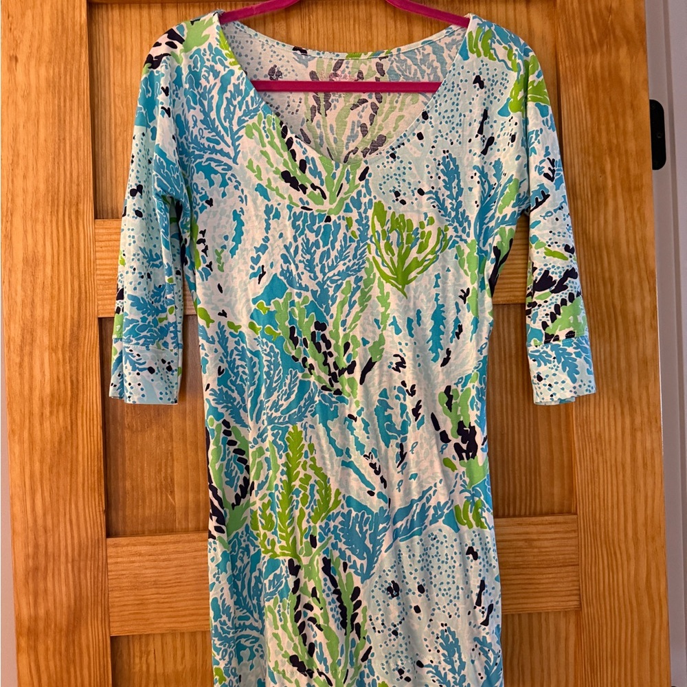 Lilly Pulitzer Small - Spa Blue LET’S CHA CHA ELIZA DRESS V-Neck 100% Cotton